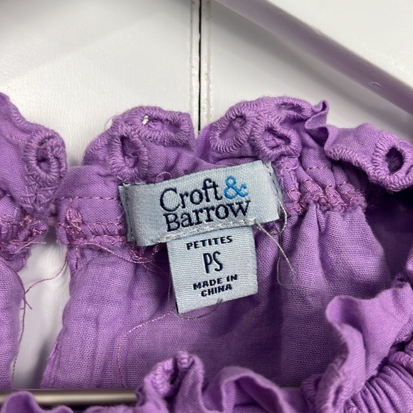 Croft & Barrow Womens Top PS Purple Puff Short Sleeves Eyelet Floral Keyhole EUC - Picture 2 of 13